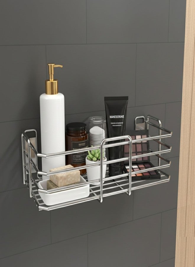 MOTIQO Stainless Steel Bathroom Shelf for Wall, Bathroom Rack, Wall Mount Rack for Kitchen, Bathroom Accessories and Organizer (Silver,12X5 Inches) Set-1 - Image 1